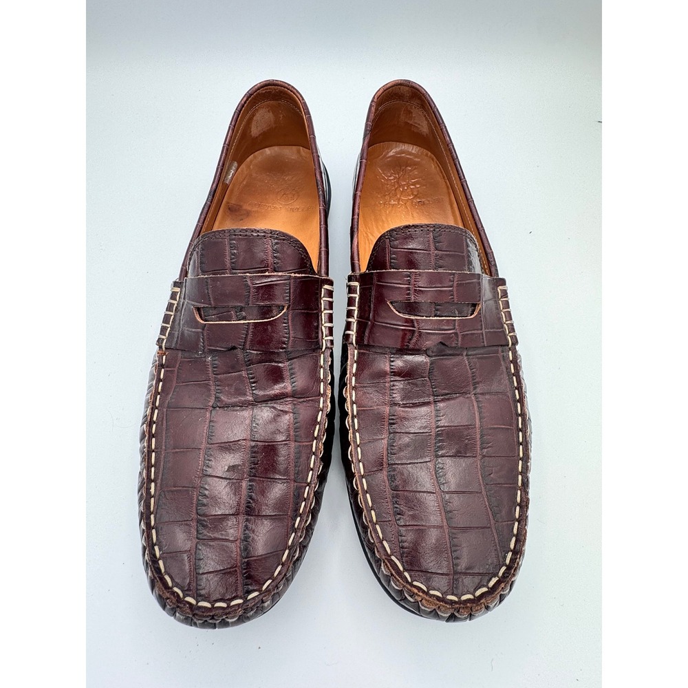 Austen Heller Mens Burgundy Crocodile Embossed Leather Penny Loafers 11.5 8856
